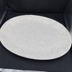 white ceramic serving platter embossed grape or harvest pattern Century Japan
